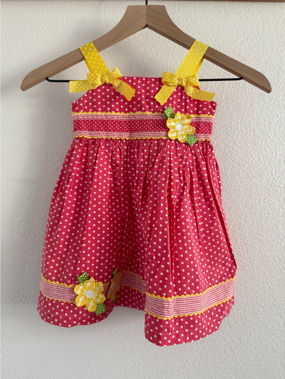 Blueberi Boulevard Pink Polka Dot Sun Dress Yellow Bows Size 3T